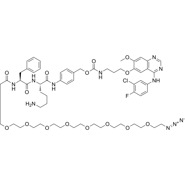 N3-PEG8-Phe-Lys-PABC-Gefitinib Chemical Structure