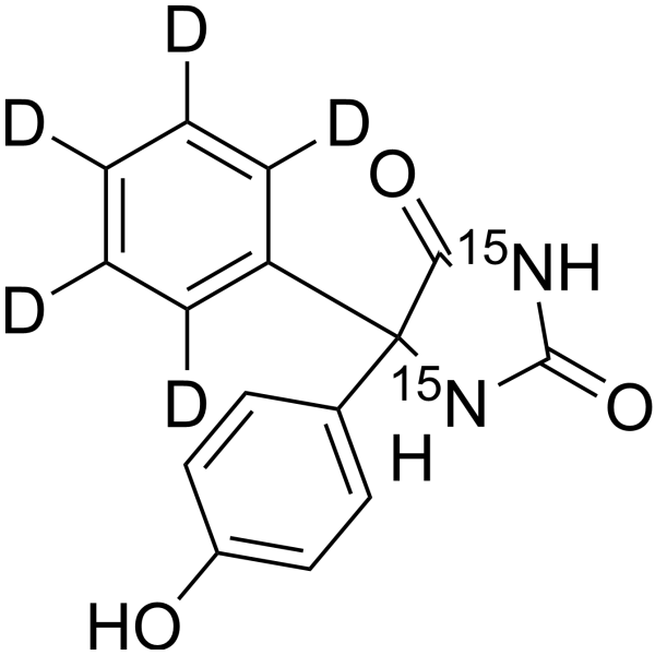 5-(4-Hydroxyphenyl)-5-phenyl hydantoin-<sup>15</sup>N<sub>2</sub>,d<sub>5</sub> Chemical Structure