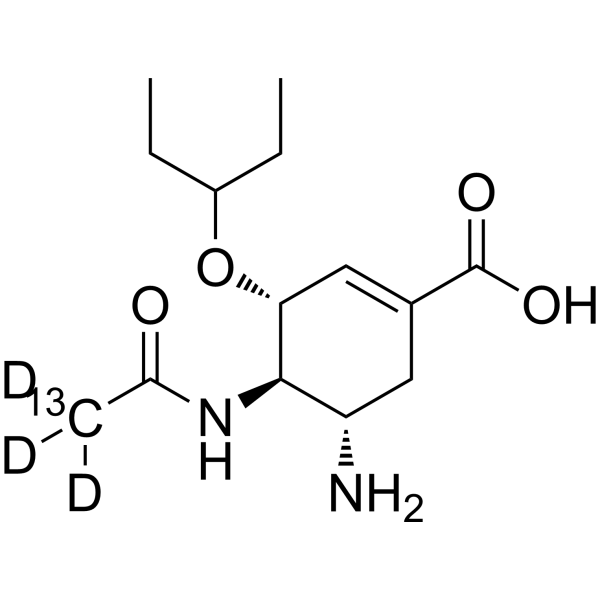 Oseltamivir acid-<sup>13</sup>C,d<sub>3</sub> Chemical Structure