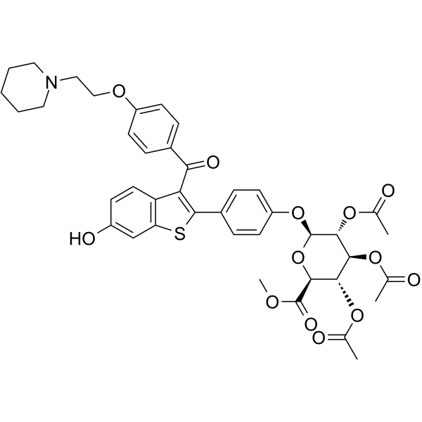 Methyl Raloxifene 4'-(2,3,4-Tri-O-acetyl-β-D-glycopyranuronate) Chemical Structure