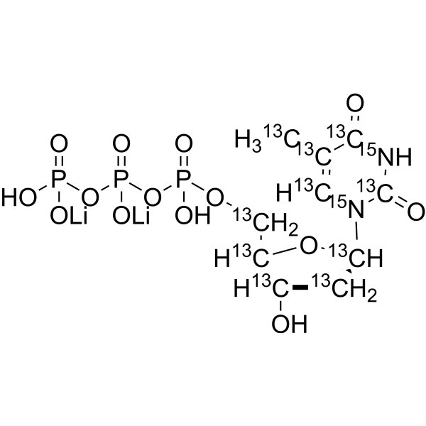 Deoxythymidine-<em>5</em>'-triphosphate-<em>13</em><em>C</em>10,15N2 dilithium