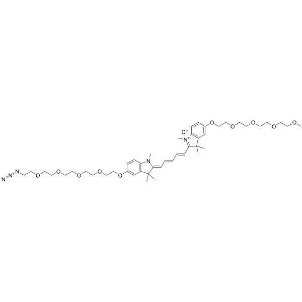 N-methyl-N'-methyl-O-(m-PEG4)-O'-(azide-PEG4)-Cy5 Chemical Structure