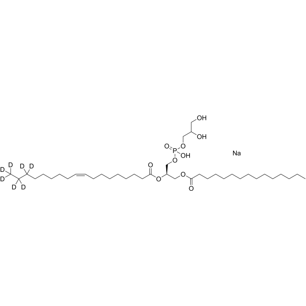 2,3-Dihydroxypropyl ((R)-2-(oleoyloxy)-3-(pentadecanoyloxy)propyl) phosphate-d<sub>7</sub> sodium Chemical Structure