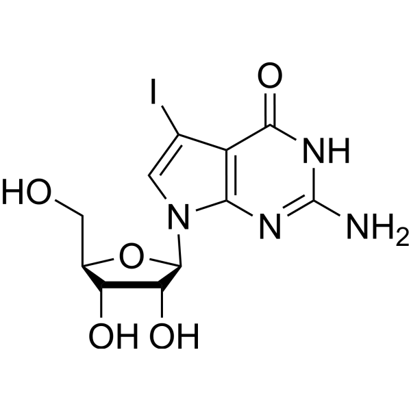 2-Amino-3,7-dihydro-5-iodo-7-β-D-ribofuranosyl-4H-pyrrolo[2,3-d]pyrimidin-4-one Chemical Structure