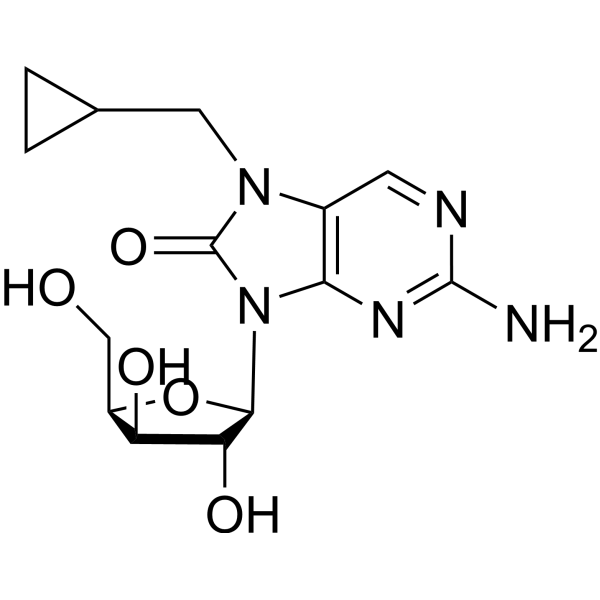 2-Amino-7-cyclopropyl methyl-7,8-dihydro-8-oxo-9-(beta-D-xylo furanosyl)purine Chemical Structure