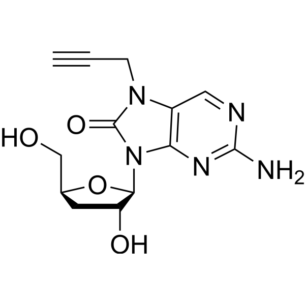 2-Amino-7-propargyl-7,8-dihydro-8-oxo-9-(beta-D-3-deoxy-ribofuranosyl)<em>purine</em>
