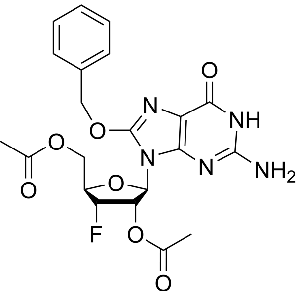 2’,3’-Di-O-acetyl-8-benzyloxy-3’-deoxy-3’-fluoroguanosine Chemical Structure