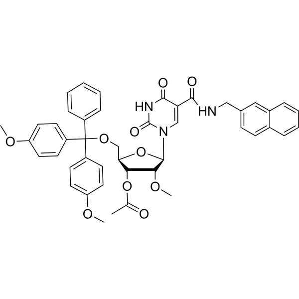 5-Naphthyl-beta-methylaminocarbony-3’-O-acetyl-2’-O-methyl-5’-O-DMTr-uridine Chemical Structure