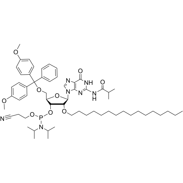 N2-iBu-5’-O-DMTr-2’-O-hexadecanyl guanosine 3’-CED phosphoramidite Chemical Structure