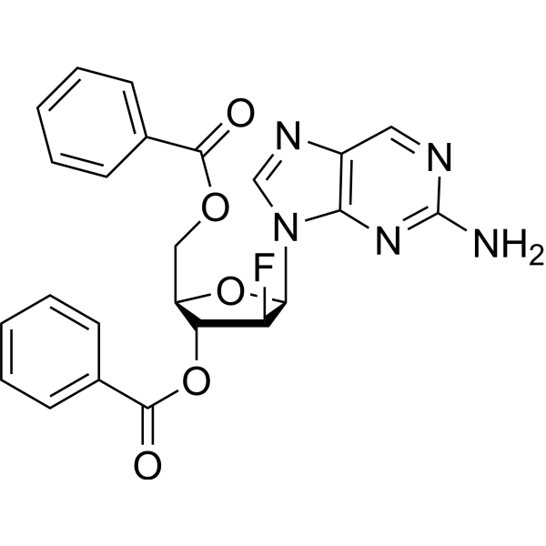 2-Aminopurine-9-beta-D-(3’,5’-di-O-benzoyl-2’-deoxy-2’-fluoro)arabinoriboside Chemical Structure