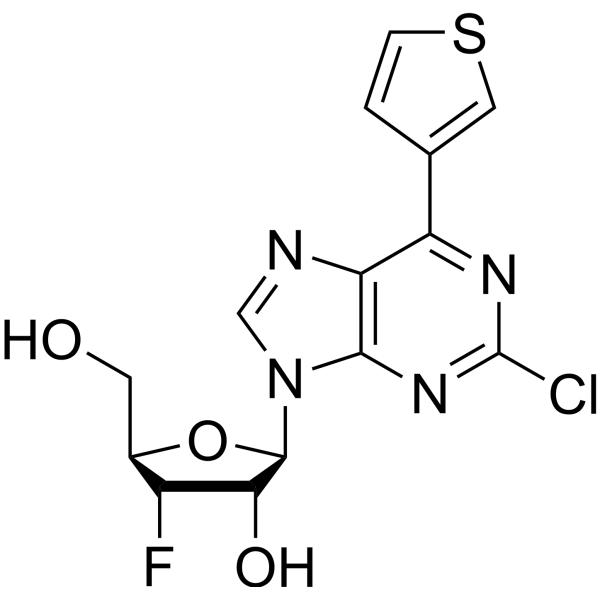 2-Chloro-6-(thiophen-3-yl)purine-beta-D-(3’-deoxy-3’-fluoro)riboside Chemical Structure