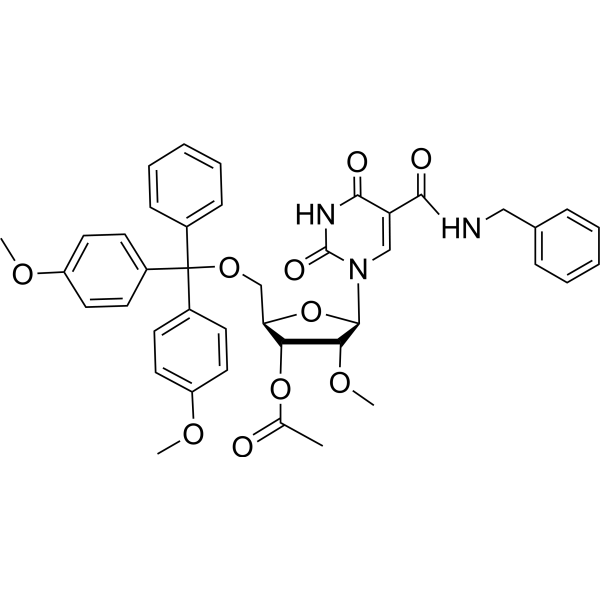 5-Benzylamino carbonyl-3’-O-acetyl-2’-O-methyl-5’-O-DMTr-uridine Chemical Structure