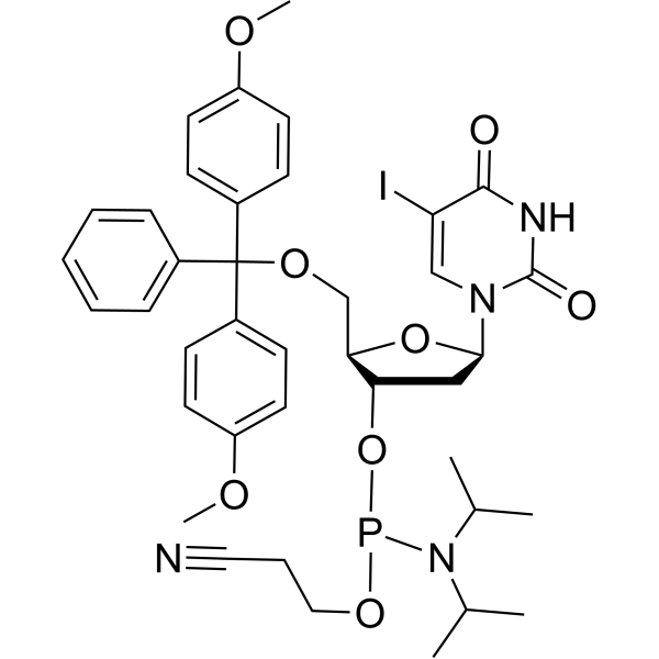5’-O-DMTr-5-iodo-2’-dU-3’-CED phosphoramidite Chemical Structure