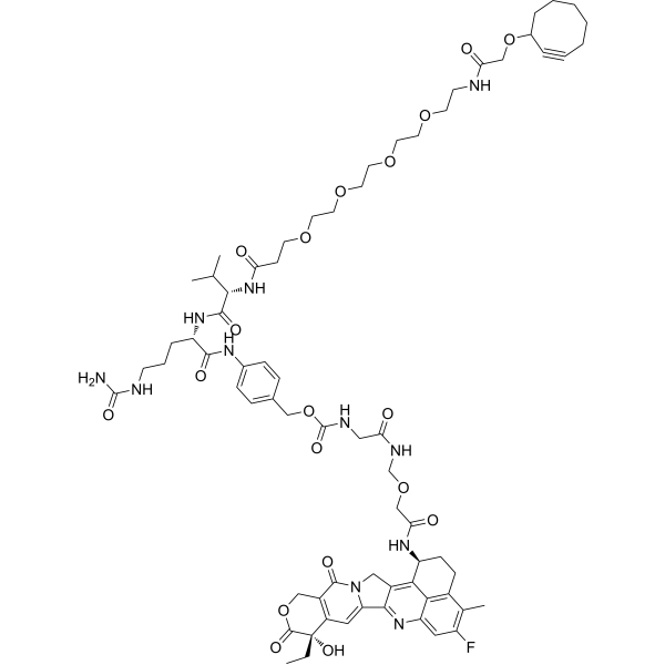 Cyclooctyne-O-amido-PEG4-VC-PAB-Gly-Gly-NH-O-CO-Exatecan Chemical Structure