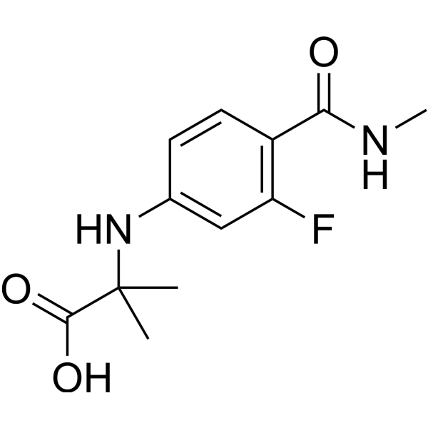 2-((3-Fluoro-4-(methylcarbamoyl)phenyl)amino)-2-methylpropanoic acid Chemical Structure