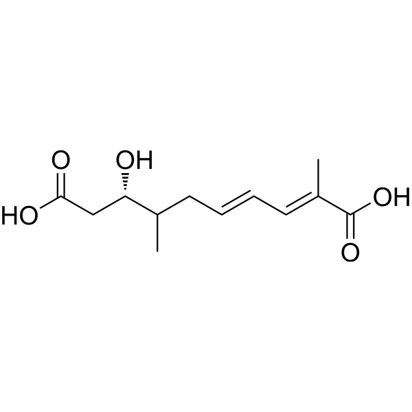 (2E,4E)-8-Hydroxy-2,7-dimethyl-decadien-(2,4)-disaeure-(1,10)-dioic acid Chemical Structure