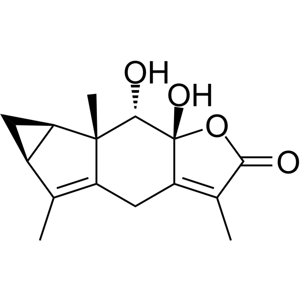 8β,9α-Dihydroxylindan-4(5),7(11)-dien-8alpha,12-olide Chemical Structure