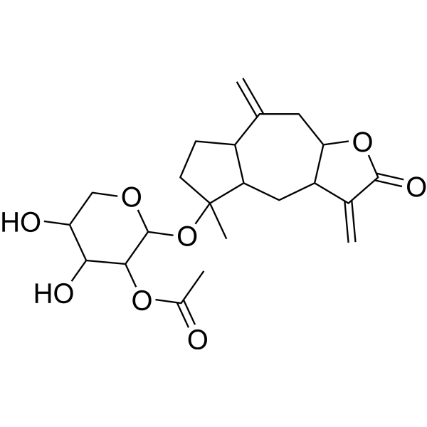 4,5-Dihydroxy-2-((5-<em>methyl</em>-<em>3</em>,8-dimethylene-2-oxododecahydroazuleno[6,5-b]furan-5-yl)oxy)tetrahydro-2H-pyran-<em>3</em>-yl acetate