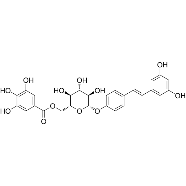 Resveratrol-4′-O-(6′′-O-galloyl)-glucopyranoside Chemical Structure