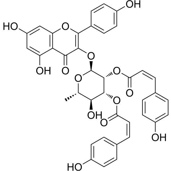 Kaempferol 3-O-alpha-L-(2, 3-di-Z-p-coumaroyl) rhamnoside Chemical Structure