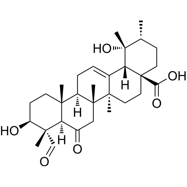 3β, 19α-Dihydroxy-6-oxo-urs-12-en-23-al-28-oic acid Chemical Structure