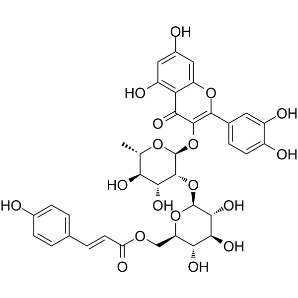 Quercetin 3-O-β-D-(6''-p-coumaroyl)glucopyranosyl(1→2)-α-L-rhamnopyranoside Chemical Structure