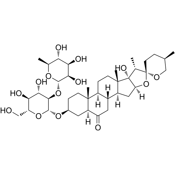 25(R)-3β,17α-Dihydroxy-5α-spirostan-6-one 3-O-α-D-rhamnopyranosyl-(1→2)-β-D-glucopyranoside Chemical Structure