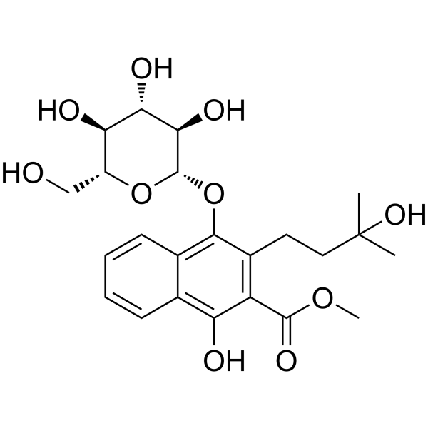 2-Naphthalenecarboxylic acid, 4-(D-glucopyranosyloxy)-1-<em>hydroxy</em>-<em>3</em>-(<em>3</em>-<em>hydroxy</em>-<em>3</em>-methylbutyl)-, methyl ester