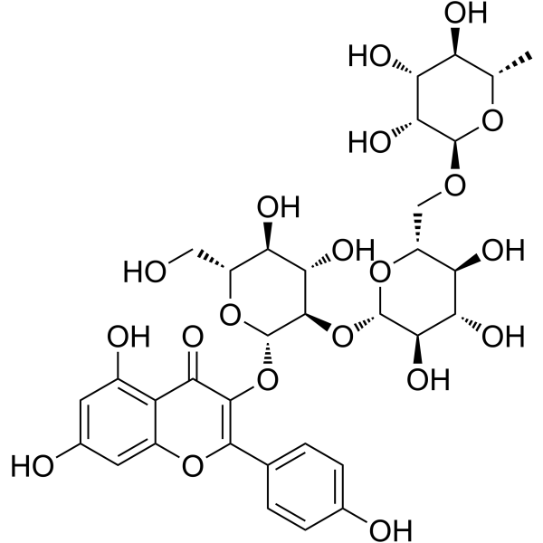 Kaempferol-3-O-α-L-rhamnopyranosyl-(1→6)-β-D-glucopyranosyl-(1→2)-β-D-glucopyranoside Chemical Structure