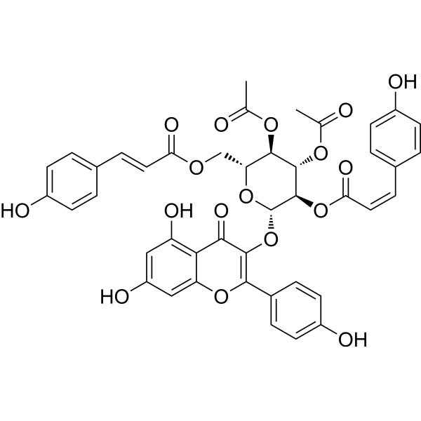 Kaempferol 3-O-(2'',4''-di-acetyl-3''-cis-p-coumaroyl-6''-trans-p-coumaroyl)-β-D-glucopyranoside Chemical Structure