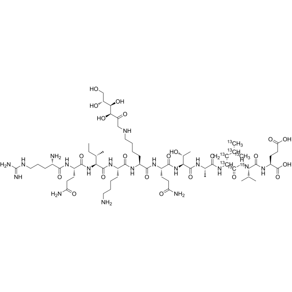RQIK-(Lys-fructosyl)-QTA-(Leu-<sup>13</sup>C<sub>6</sub>,<sup>15</sup>N)-VE Chemical Structure