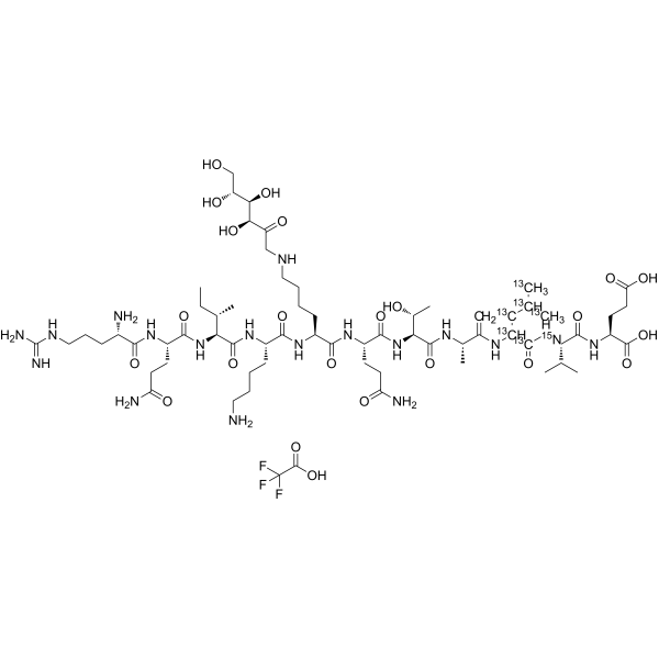 RQIK-(Lys-fructosyl)-QTA-(Leu-<sup>13</sup>C<sub>6</sub>,<sup>15</sup>N)-VE TFA Chemical Structure