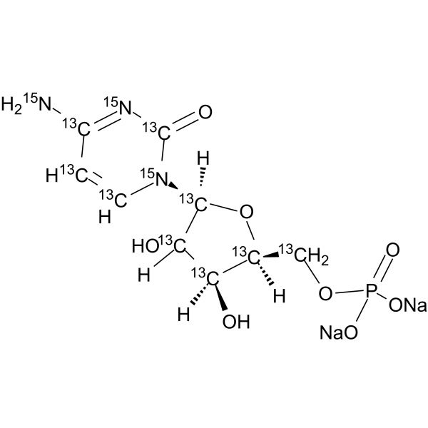 ((2R,3<em>S</em>,4R,5R)-5-(4-Amino-2-oxopyrimidin-1(2H)-yl)-3,4-dihydroxytetrahydrofuran-2-yl)methyl phosphate-13C9,15N3 sodium