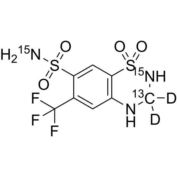 Hydroflumethiazide-15N2,13<em>C</em>,d2