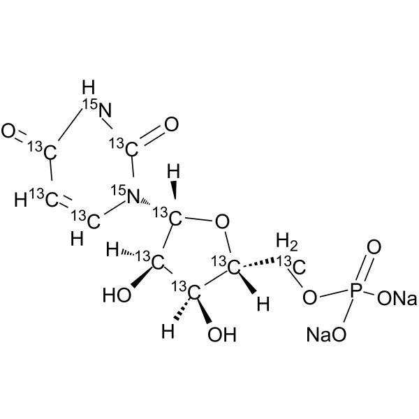 Uridine <em>5</em>'-monophosphate-<em>13</em><em>c</em>9,15n2 disodium