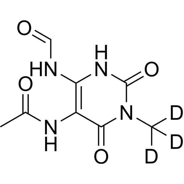5-Acetylamino-6-formylamino-3-methyluracil-d<sub>3</sub> Chemical Structure
