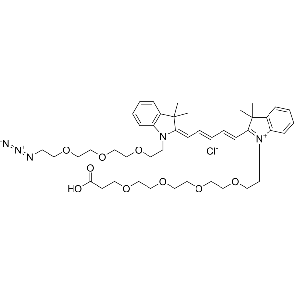 <em>N</em>-(Azide-PEG<em>3</em>)-<em>N</em>'-(PEG4-acid)-Cy5