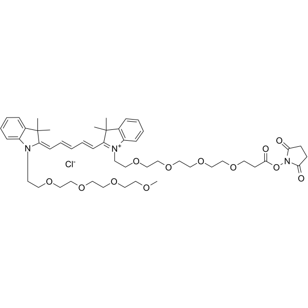 N-(m-PEG4)-N'-(PEG4-NHS ester)-Cy5 Chemical Structure