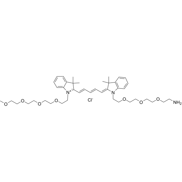 N-(m-PEG4)-N'-(amino-PEG3)-Cy5 Chemical Structure