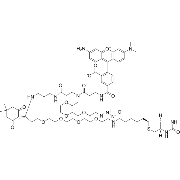 Biotin-PEG4-Dde-TAMRA-PEG3-Azide Chemical Structure