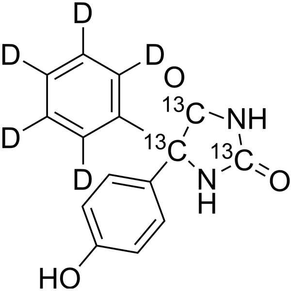 5-(4-Hydroxyphenyl)-5-phenyl-<em>d</em>5-hydantoin-2,4,5-13C3