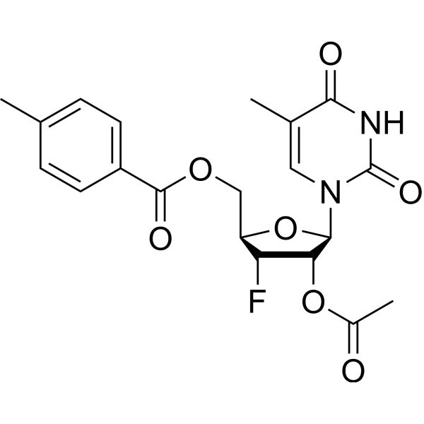 2’-O-Acetyl-5’-O-(p-toluoyl)-3’-deoxy-3’-fluoro-5-methyluridine Chemical Structure