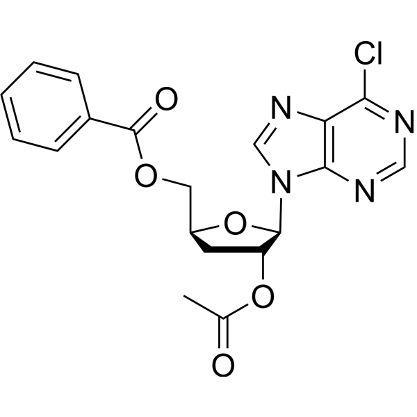 9-(2'-<em>O</em>-Acetyl-5'-<em>O</em>-benzoyl-3'-deoxy-beta-D-ribofuranosyl)-6-chloropurine