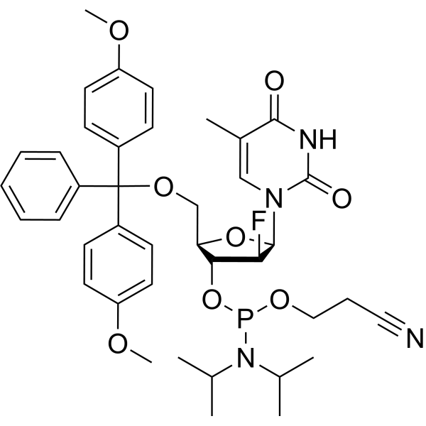 1-(<em>2</em>'-Deoxy-5'-O-DMT-<em>2</em>'-fluoro-b-D-arabinofuranosyl)thymine 3'-CE phosphoramidite