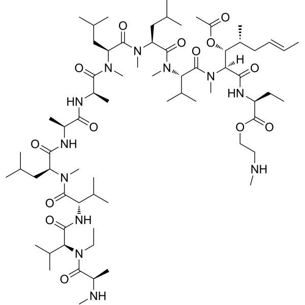 H-D-MeAla-EtVaI-VaI-MeLeu-AIa-D-AIa-MeLeu-MeLeu-MeVaI-MeBmt(OAc)-Abu-O-CH2-CH2-NHMe Chemical Structure