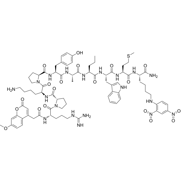 Mca-Arg-Pro-Lys-Pro-Tyr-Ala-Nva-Trp-Met-Lys(Dnp)-NH2 Chemical Structure