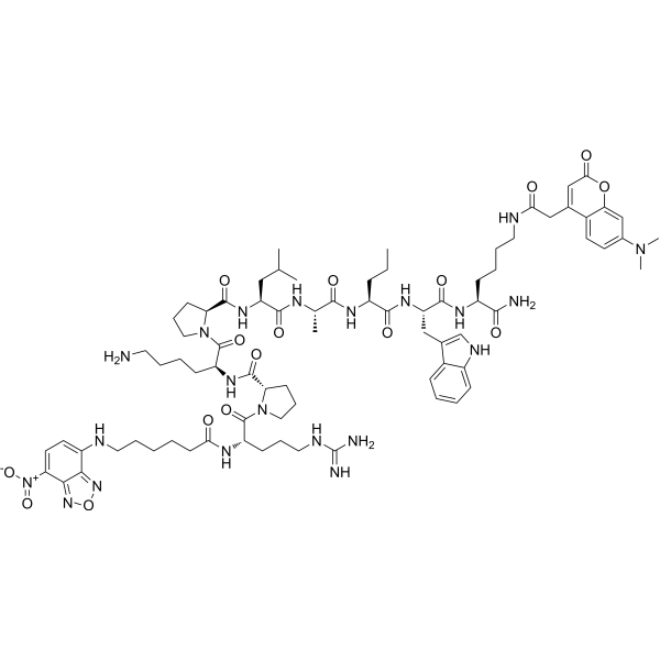NBD-Arg-Pro-Lys-Pro-Leu-Ala-Nva-Trp-Lys-(DMC)-NH2 Chemical Structure
