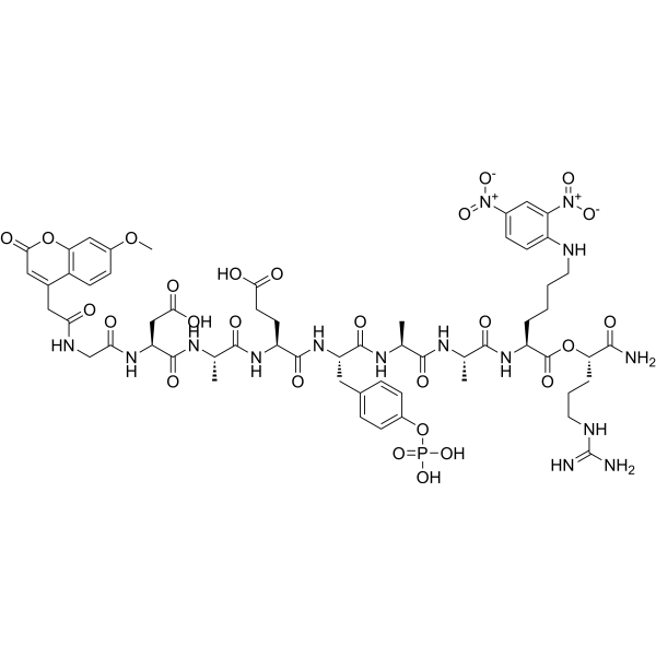 MCA-Gly-Asp-Ala-Glu-pTyr-Ala-Ala-Lys(DNP)-Arg-NH2 Chemical Structure