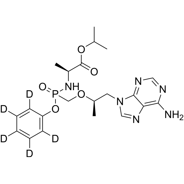 (2R)-Isopropyl 2-((((((R)-1-(6-amino-9H-purin-9-yl)propan-2-yl)oxy)methyl)(phenoxy)phosphoryl)amino)propanoate-d5 Chemical Structure