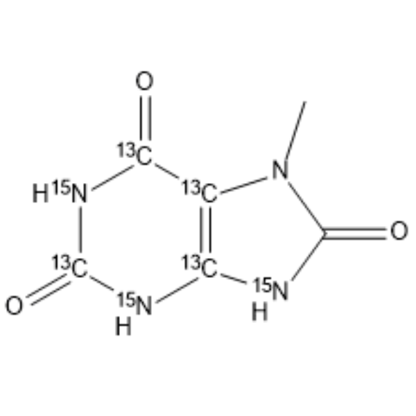 7-Methyl-1H-purine-2,6,8(3H,7H,9H)-trione-13C4,15N3 Chemical Structure